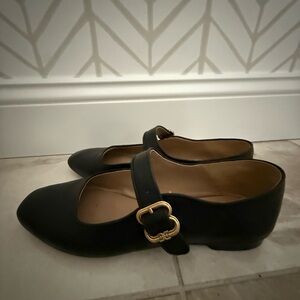 Mary Jane black flats with gold accent